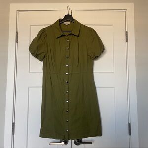LOFT Green Snap-Front Mini Dress